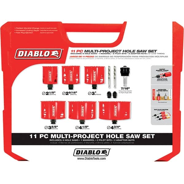Freud - Hole Saw Kits Minimum Saw Diameter (Inch): 2-1/8 Maximum Saw Diameter (Inch): 4-3/4 - Exact Tooling