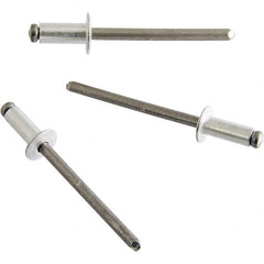 STANLEY Engineered Fastening - Size 8 Dome Head Aluminum Open End Blind Rivet - Aluminum Mandrel, 0.126" to 1/4" Grip, 1/4" Head Diam, 0.257" to 0.261" Hole Diam, 0.153" Body Diam - Exact Tooling