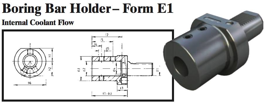 VDI Boring Bar Holder - Form E1 (Internal Coolant Flow) - Part #: CNC86 51.3020 - Exact Tooling