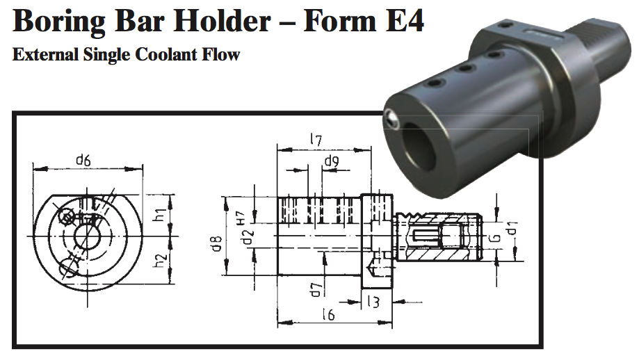 VDI Boring Bar Holder - Form E4 (External Single Coolant Flow) - Part #: CNC86 54.4008 - Exact Tooling