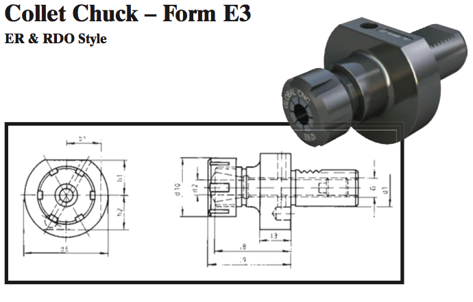 VDI Collet Chuck - Form E3 (ER & RDO Style) - Part #: CNC86 53.1620 - Exact Tooling