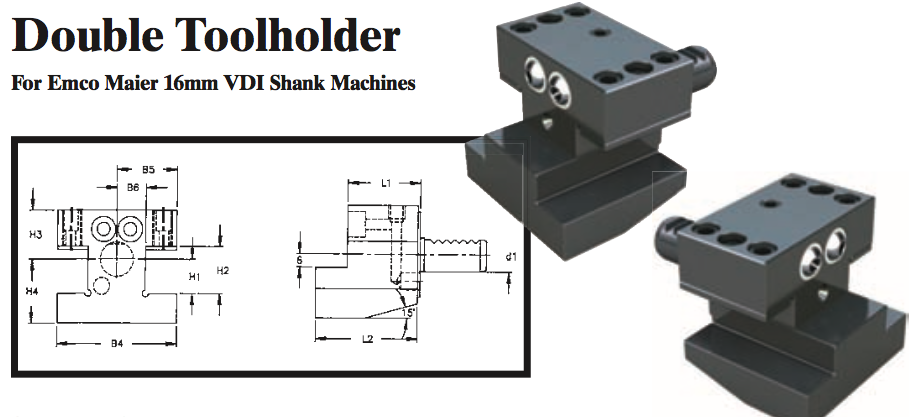 Double Toolholder - Inverted (Bottom) (For Emco Maier 16mm VDI Shank Machines) - Part #: CNC86 E42.1616 - Exact Tooling