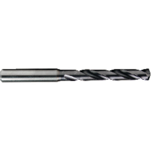12.8 mm Dia. × 17/64″ Shank × 77 mm Flute Length × 124 mm OAL, 5xD, TiAlN, 2xD Flute, H6 Solid Carbide Drill - Exact Tooling