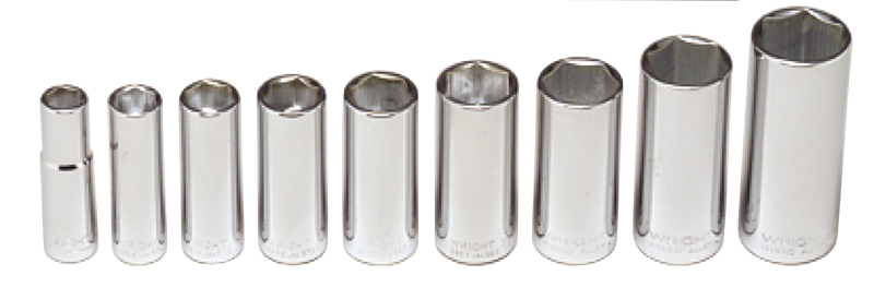 9 Piece - #304 - 3/8 to 7/8" - 3/8'' Drive - 6 Point - Deep Socket Set - Exact Tooling
