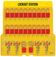 Padllock Wall Station - 22 x 22 x 1-3/4''-With (20) 3Red Steel Padlocks - Exact Tooling