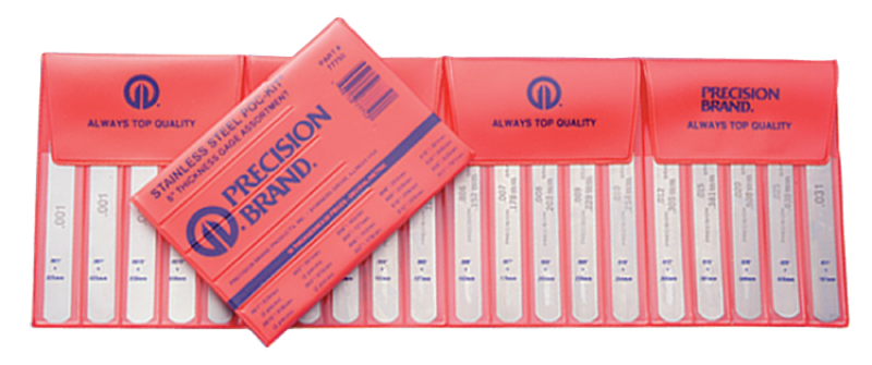 .001 to .031 Thickness - 5" Blade Length - Stainless Steel Feeler Gage Assortment - Exact Tooling