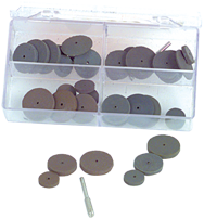 #707 Resin Bonded Rubber Kit - Small Wheel & Mandrel - Various Shapes - Equal Assortment Grit - Exact Tooling
