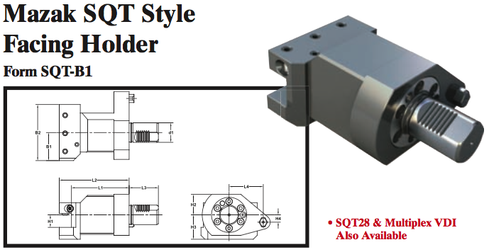 Mazak SQT Style Facing Holder (Form SQT-B1) - Part #: SQT21.2825 - Exact Tooling