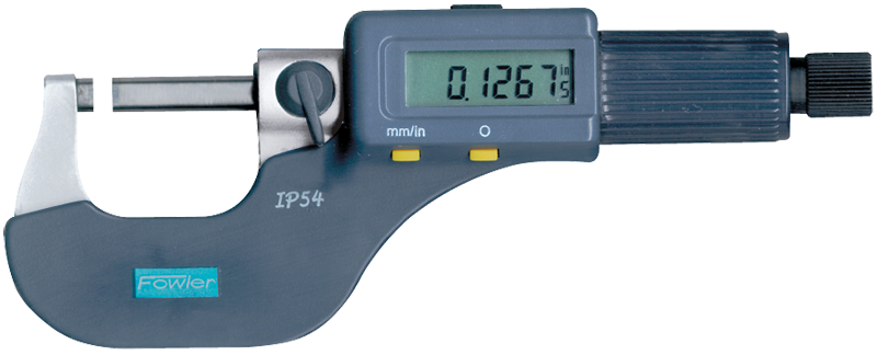 0 - 1"/0 - 25mm Measuring Range - .00005"/.001mm Resolution - Friction Thimble - Carbide Face - Electronic Coolant Proof Outside Micrometer with SPC - Exact Tooling