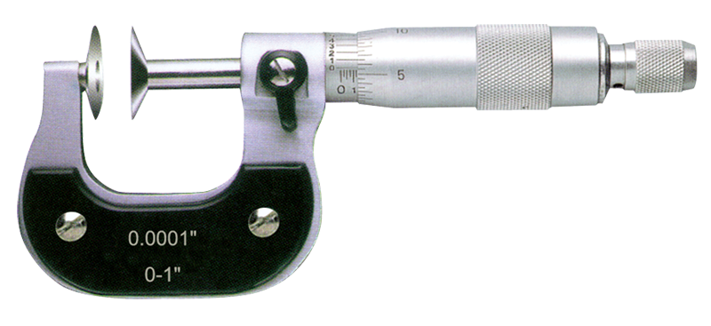 1 - 2'' Measuring Range - .0001 Graduation - Ratchet Thimble - High Speed Steel Face - Disc Micrometer - Exact Tooling