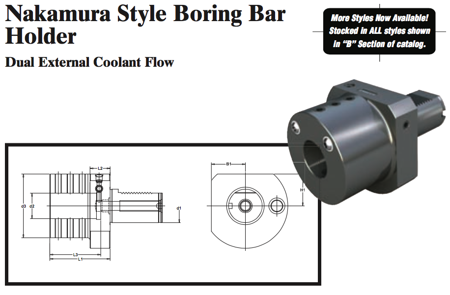 Nakamura Style Boring Bar Holder (Dual External Coolant Flow) - Part #: NK52.5010 - Exact Tooling