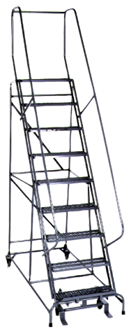 Model 1000; 9 Steps; 32 x 65'' Base Size - Steel Mobile Platform Ladder - Exact Tooling