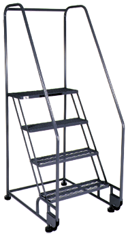 Model 4TR26; 4 Steps; 28 x 37'' Base Size - Tilt-N-Roll Ladder - Exact Tooling