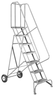 Model 6500; 8 Steps; 30 x 65'' Base Size - Roll-N-Fold Ladder - Exact Tooling