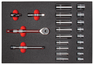 Proto® Foamed 3/8" Drive 22 Piece Socket Set w/ Precision 90 Pear Head Ratchet - Full Polish -6 Point - Exact Tooling