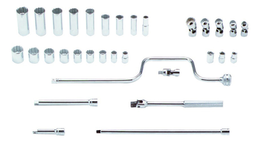 Proto® 3/8" Drive 33 Piece Socket, Combination Set - 12 and 8 Point - Exact Tooling