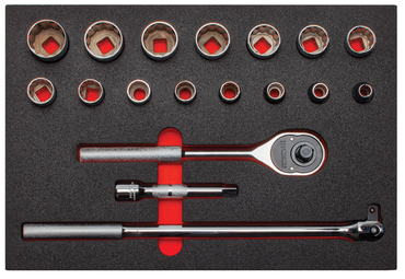 Proto® Foamed 1/2" Drive 18 Piece Socket Set w/ Classic Pear Head Ratchet - Full Polish - 12 Point - Exact Tooling