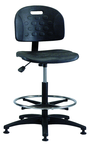 Polyurethane Task Stool - Standard Glides, Casters Optional, Pneumatic Hgt. Adj., Waterfall Seat, Adj. Contoured Backrest, Black Plastic ABS Base, 20" Adj. Footring, Bench Hgt 22.5" - 32.5" - Exact Tooling