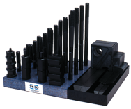 Clamping Set with Steel Blocks - #20218; 3/4-10 Stud Size; 7/8 T-Slot Size - Exact Tooling