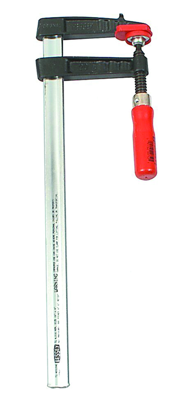 Medium Duty Trademan Clamp - 18" Capacity - 4-1/2" Throat Depth - Wood Handle, Standard Morepad - Profiled Rail and cast jaws - Exact Tooling