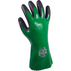 Chemical resistant fully coated with nitrile foamed overdip green w/black seamless knitted liner 12″ cuff/XL - Exact Tooling