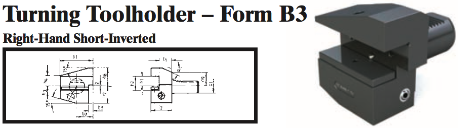 VDI Turning Toolholder - Form B3 (Right-Hand Short-Inverted) - Part #: CNC86 23.1612 - Exact Tooling