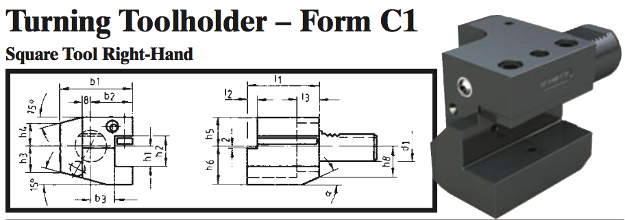 VDI Turning Toolholder - Form C1 (Square Tool Right-Hand) - Part #: CNC86 31.3020 - Exact Tooling