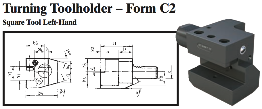 VDI Turning Toolholder - Form C2 (Square Tool Left-Hand) - Part #: CNC86 32.8040 - Exact Tooling