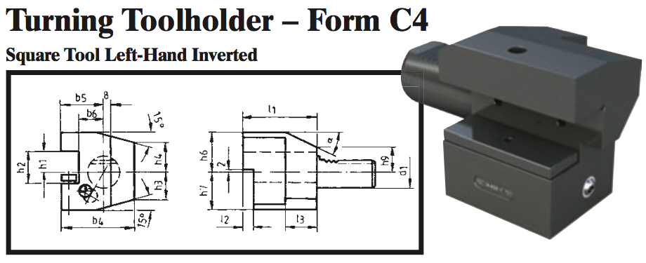 VDI Turning Toolholder - Form C4 (Square Tool Left-Hand Inverted) - Part #: CNC86 34.5032 - Exact Tooling