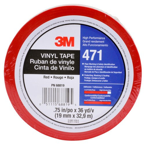 3M Vinyl Tape 471 Red 3/4″ × 36 yd 5.2 mil Individually Wrapped Conveniently Packaged - Exact Tooling