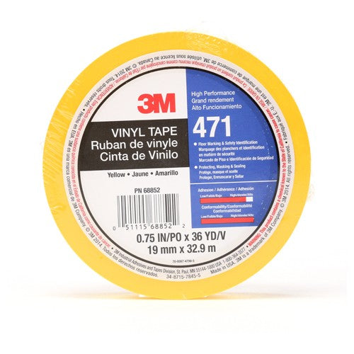3M Vinyl Tape 471 Yellow 3/4″ × 36 yd 5.2 mil Individually Wrapped Conveniently Packaged - Exact Tooling