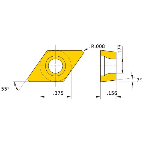 DCGT 32.50.5 AZ HTi10, 0.2 mm Corner Radius, 3.97 mm Thick, 9.525 mm Inscribed Circle, Turning Indexable Insert