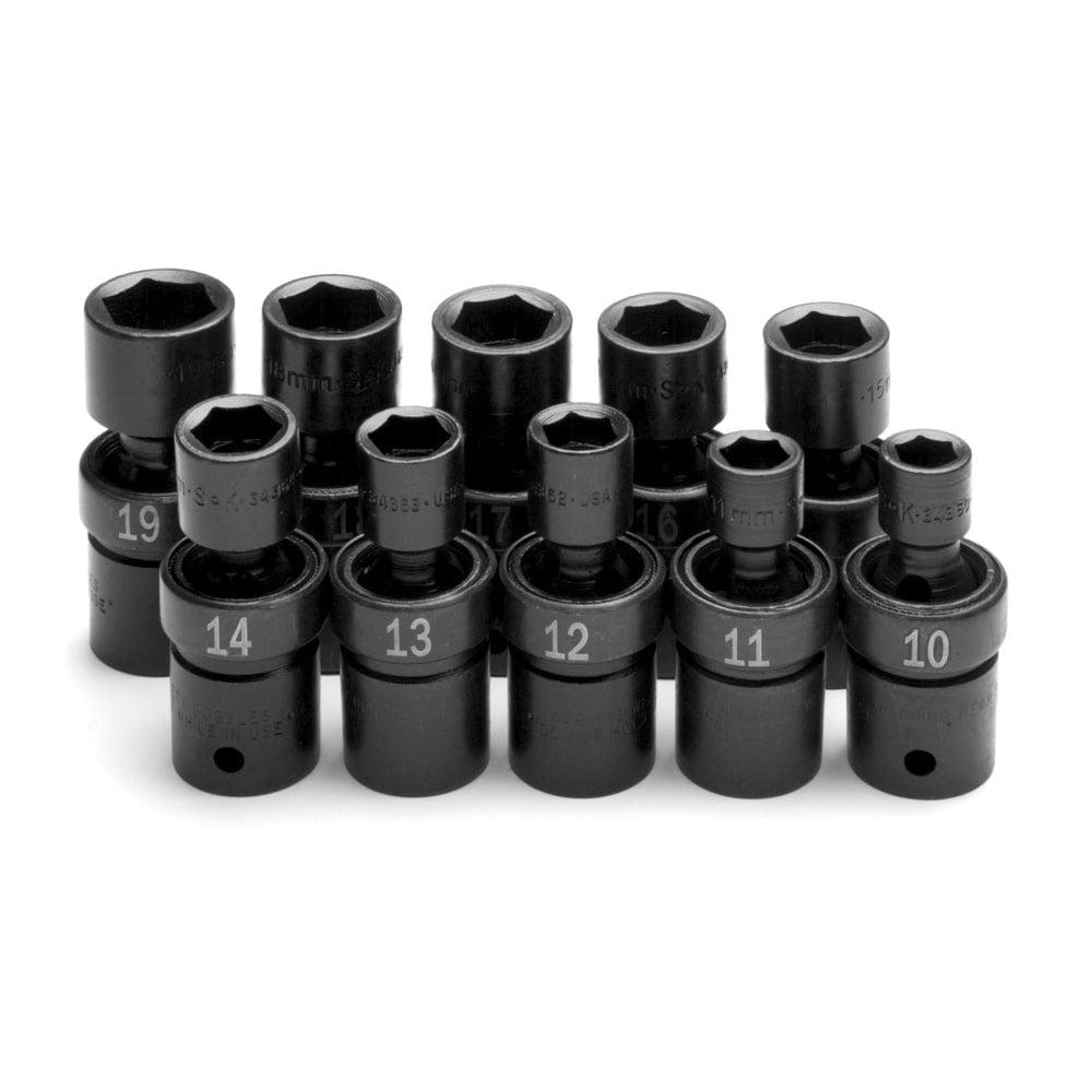Impact Standard Socket Set: 10 Pc, 1/2" Drive, 10.00 to 19.00" Socket