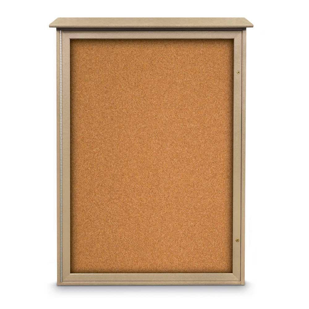 Enclosed Cork Bulletin Board: 54" Wide, 38" High, Cork, Natural Tan