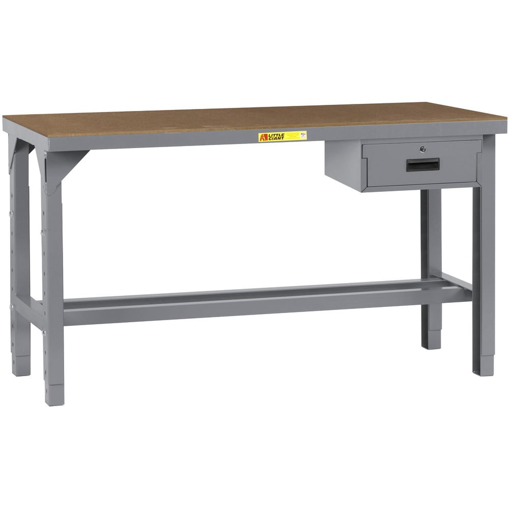 Heavy-Duty Use Workbench: 60" Wide, 36" Deep, 27 to 41" High, Powder Coated, Hardboard/Steel Top, Gray