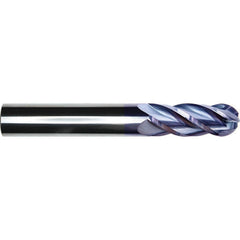 Ball End Mill: 3/4" Dia, 1" LOC, 4 Flute, Solid Carbide