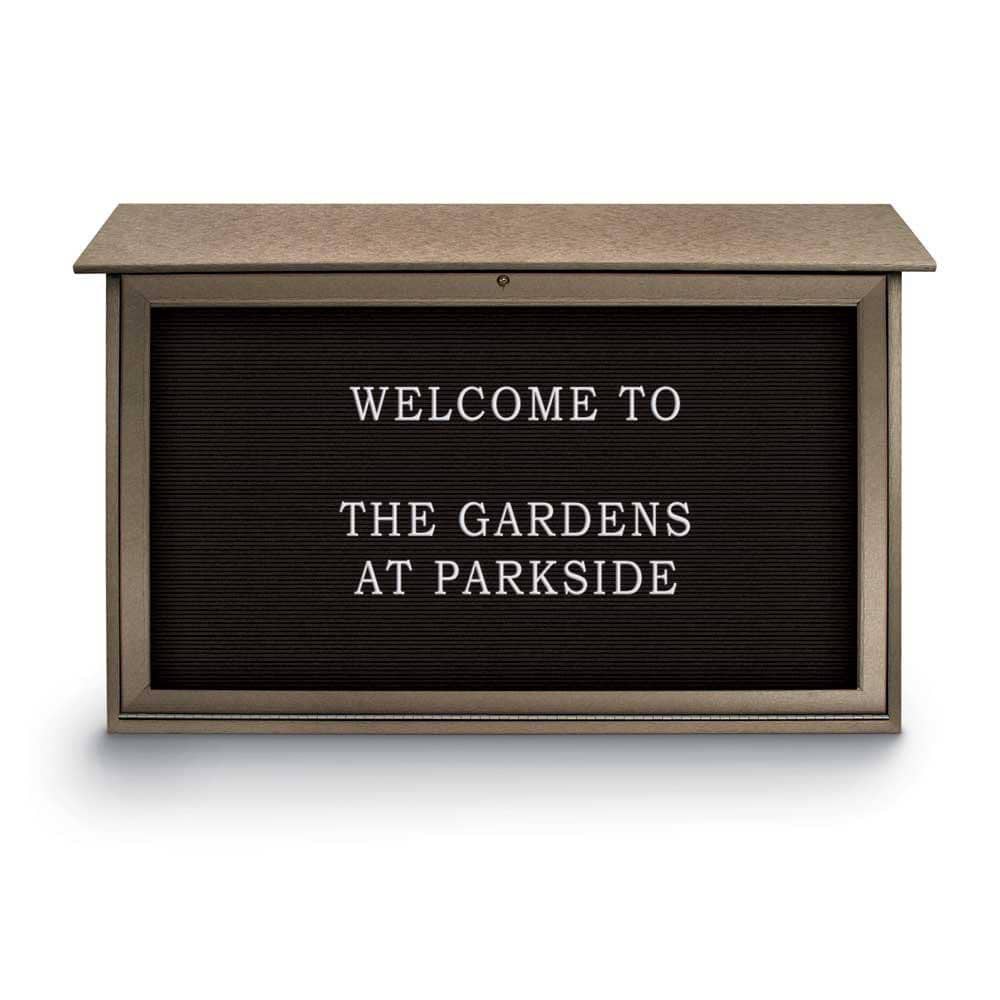 Enclosed Letter Board: 45" Wide, 30" High, Recycled Plastics, Weathered Wood