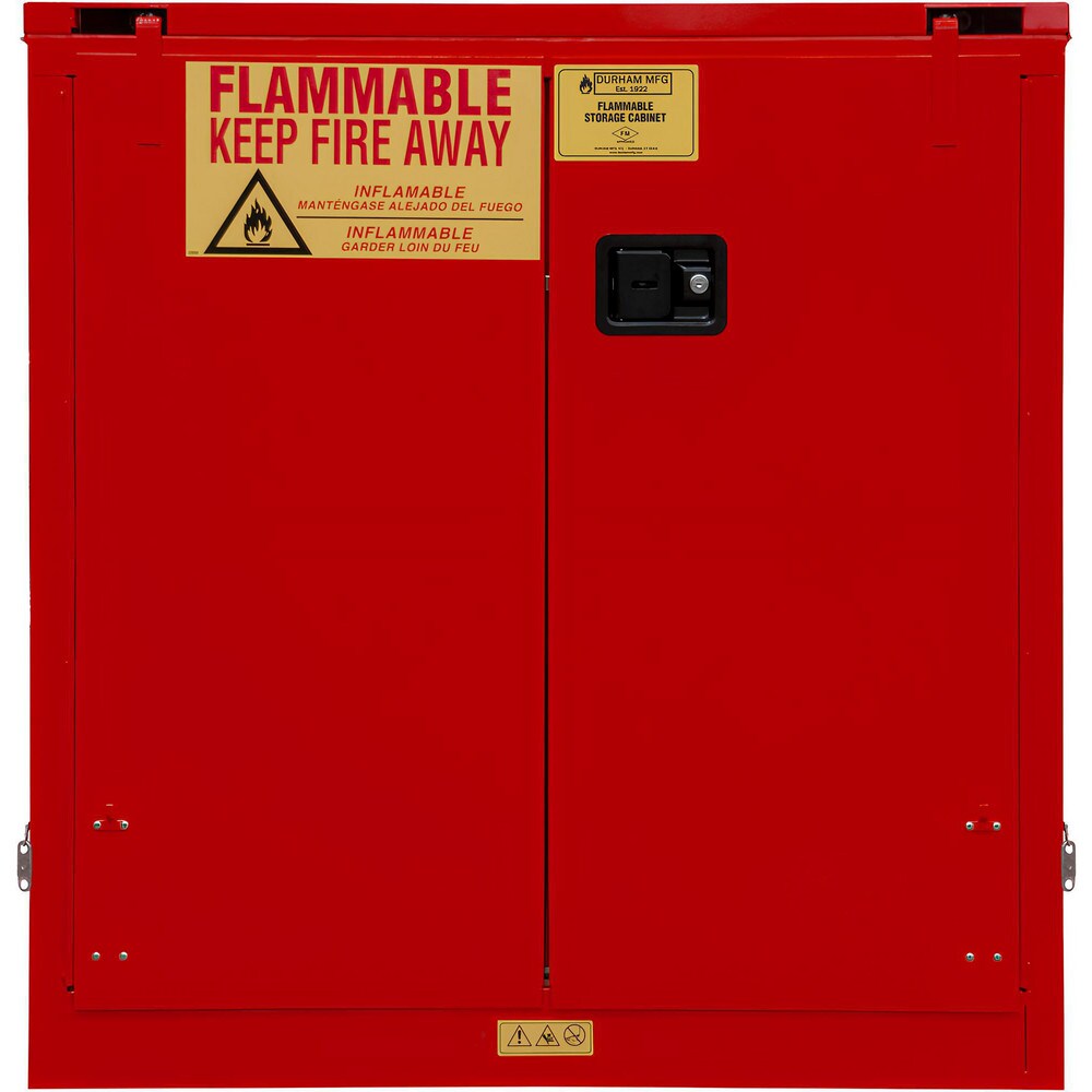 Flammable & Hazardous Storage Cabinets:  30.000 gal Drum, 2.000 Door,  1 Shelf,  Self Closing,  Red