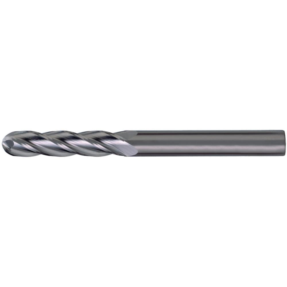 Ball End Mill: 7/8" Dia, 3" LOC, 4 Flute, Solid Carbide