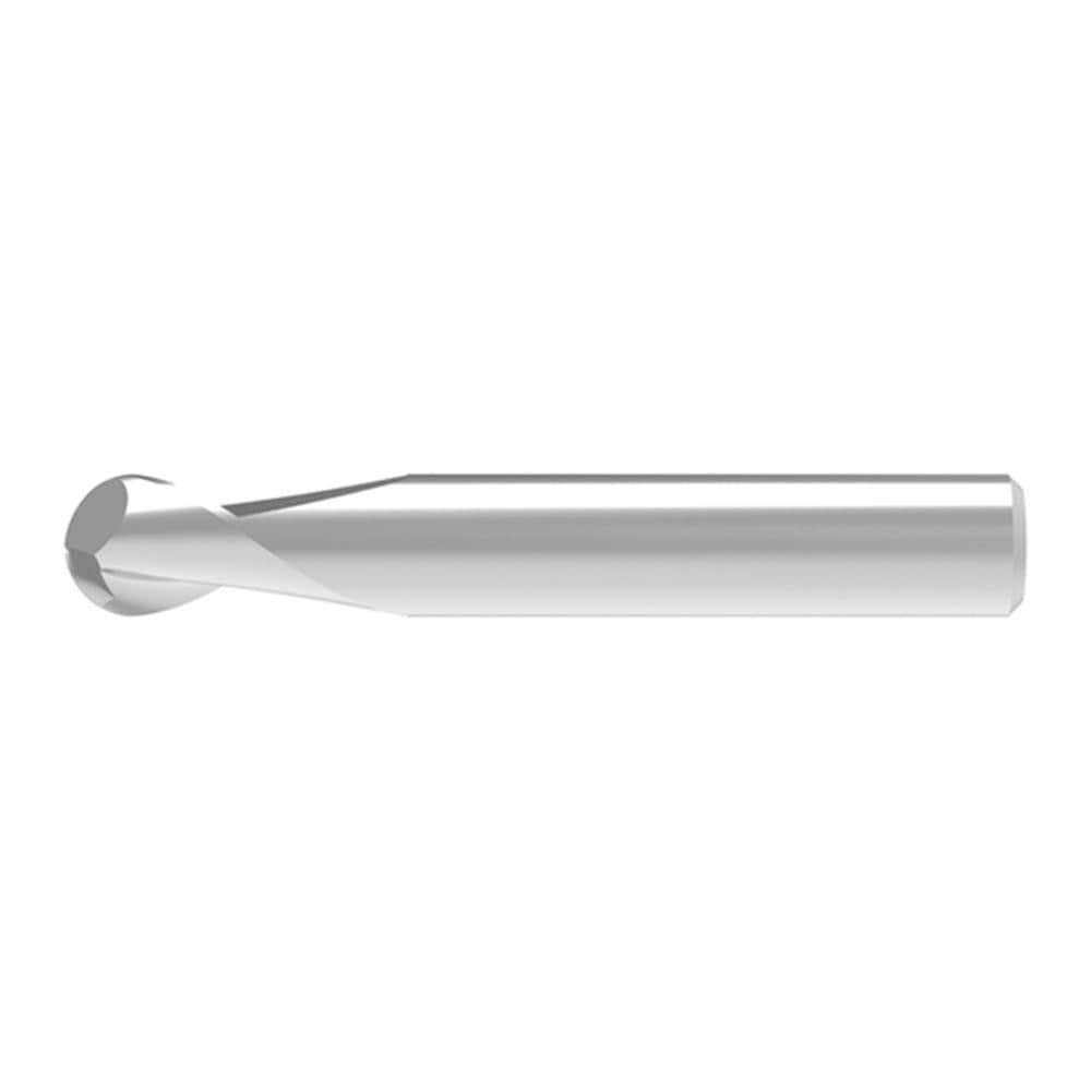 Ball End Mill: 0.50 mm Dia, 1.50 mm LOC, 2 Flute, Solid Carbide