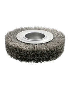 6″ Diameter × 1 3/8″ Width, Carbon Steel, 0.006″ Crimped Bristle, Wheel Brush