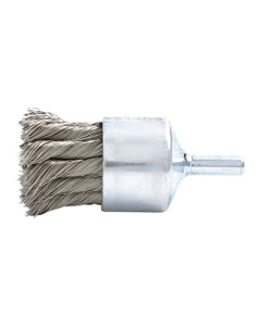 1 1/8″ Diameter × 1/4″ Shank Diameter × 7/8″ Trim Length, 0.014″ Crimped Bristle, Carbon Steel, Knotted End Brush