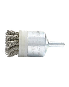 1 1/8″ Diameter × 1/4″ Shank Diameter × 7/8″ Trim Length, 0.020″ Crimped Bristle, Stainless Steel, Knotted End-Banded Brush