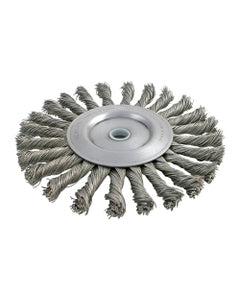 6″ Diameter × 0.437″ Width, Stainless Steel, 0.030″ Knotted Bristle, Wheel Brush