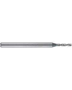 0.29 mm Dia. × 3 mm Shank Dia. × 38 mm OAL × 1.3 mm LCF, 120 Degrees, 5xD, 2 Flute, Uncoated - Solid Carbide Drills