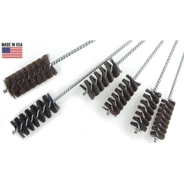 Brush Research Mfg. - 3" Diam Helical Natural Bristle Tube Brush - Single Spiral, 0.012" Filament Diam, 4" Brush Length, 18" OAL, 0.292" Diam Galvanized Steel Shank - Exact Tooling
