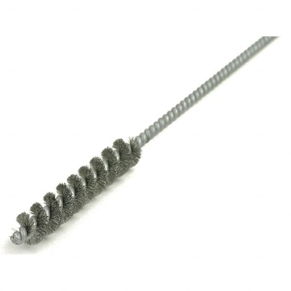 Brush Research Mfg. - 11/32" Diam Helical Steel Tube Brush - Single Spiral, 0.008" Filament Diam, 2-1/2" Brush Length, 12" OAL, 0.168" Diam Galvanized Steel Shank - Exact Tooling