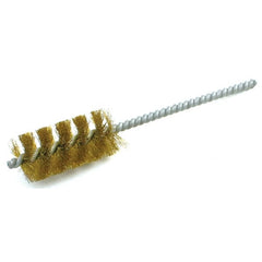Brush Research Mfg. - 7/8" Diam Helical Brass Tube Brush - Single Spiral, 0.008" Filament Diam, 2" Brush Length, 6" OAL, 0.22" Diam Galvanized Steel Shank - Exact Tooling