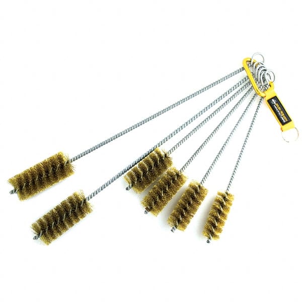 Brush Research Mfg. - 1-3/4" Diam Helical Brass Tube Brush - Single Spiral, 0.012" Filament Diam, 3-1/2" Brush Length, 18" OAL, 0.292" Diam Galvanized Steel Shank - Exact Tooling