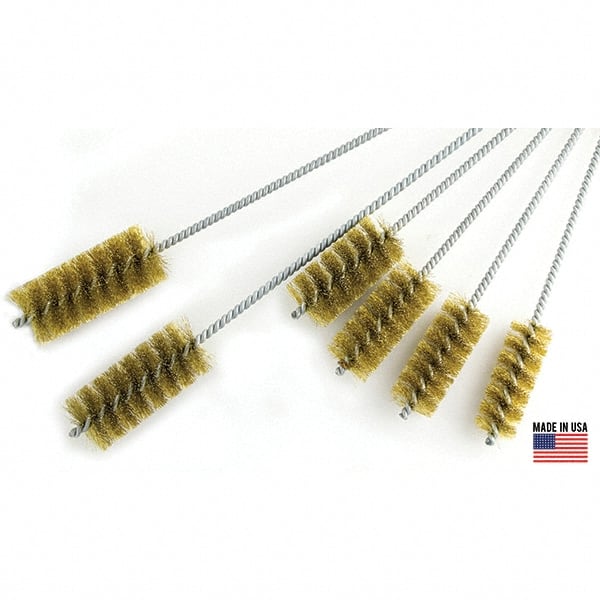 Brush Research Mfg. - 3" Diam Helical Brass Tube Brush - Single Spiral, 0.012" Filament Diam, 4" Brush Length, 18" OAL, 0.292" Diam Galvanized Steel Shank - Exact Tooling
